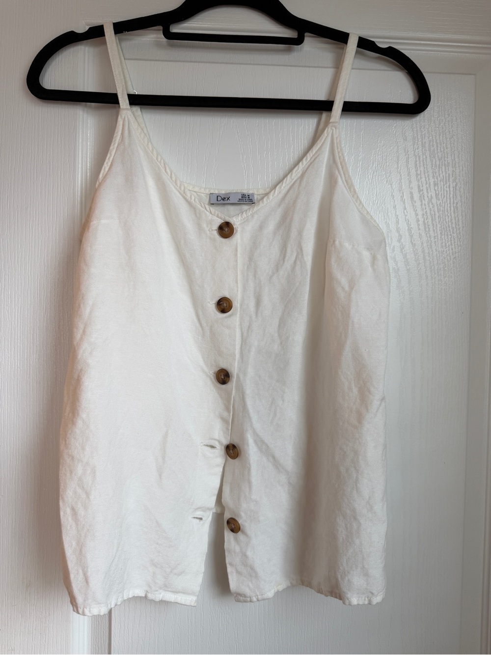 Dex White Linen-Blend Button Front Cami with Tortoise Buttons